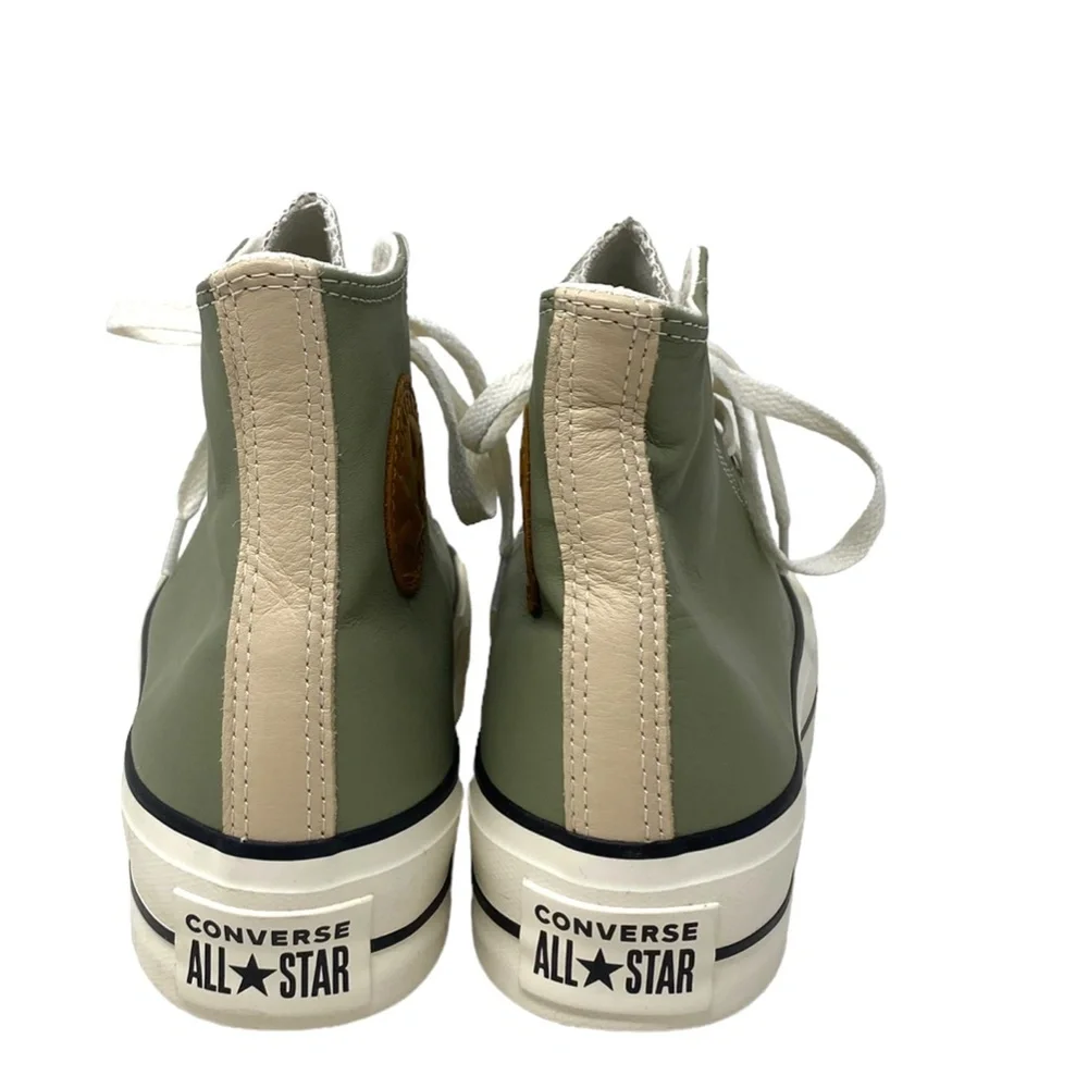 Converse Ctas Lift Platform Shoes Women Leather Green Beige Custom 568163C-WWGBG - Picture 6 of 10